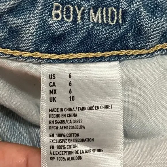 American Eagle Womens Shorts Blue Denim Boy Mini Raw Hem Distressed Light Wash 6 - Picture 3 of 9